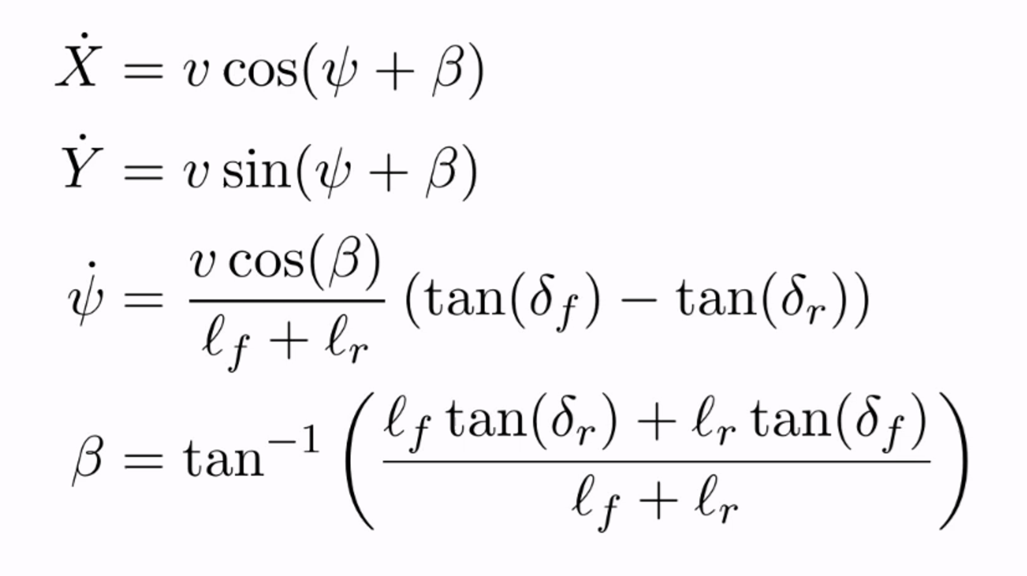 Kinematic bicycle model Motion Equation